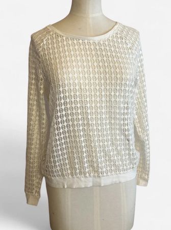 Pull manches longues blanc motif ajouré taille M etat neuf