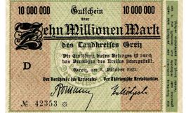 Thüringen Greiz 10 Mil.Mark Serie D 08.10.1923 VZ+-VZ++