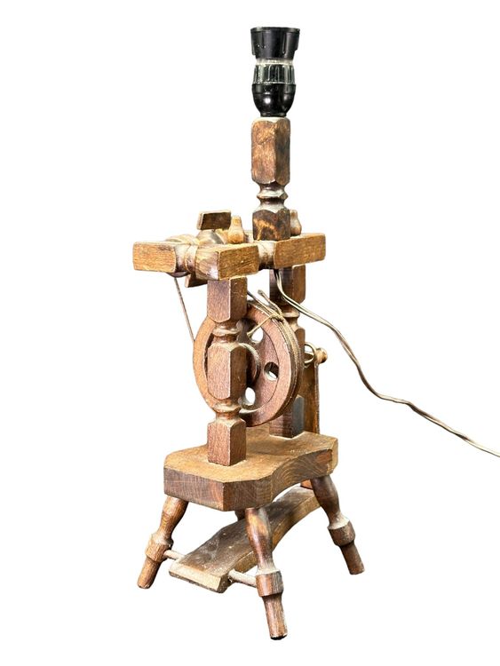 Lampe ancienne en bois Rouet à filer Art populaire années 30 (Gebraucht