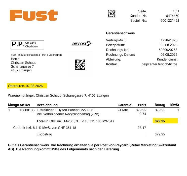 Dyson Ventilateurs: Dyson Ventilator PC1, praktisch neu – Neuf (Voir description) à Ettingen par gueq 2