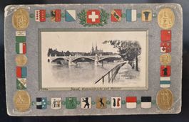 Basel, Wettsteinbrücke & Münster Prägedruck 1910