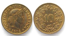 CH 10 Rappen 1918 Messing ERHALTUNG! unz