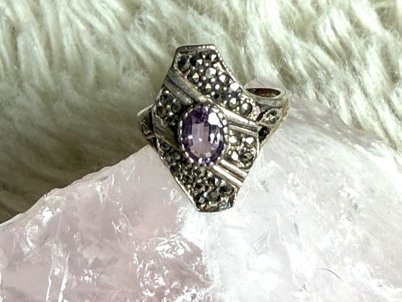 Anelli: Vintage Silberring 925 mit lila Stein – Usato da Istighofen venduto da Ringparadies