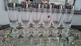 6er Set edle Sektgläser mit Silberrand, Vintage Design