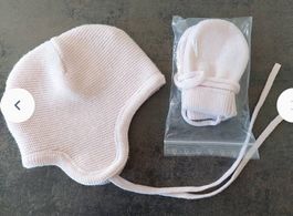 100%Wolle Baby Mütze und Handschuhe Gr.68
