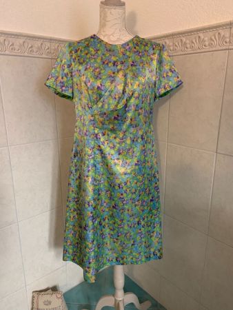 handgefertigtes Vintage-Kleid blau-grün 50er / 60er Jahre