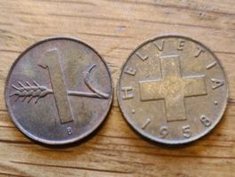 1 Rappen Münze, Jahr 1958