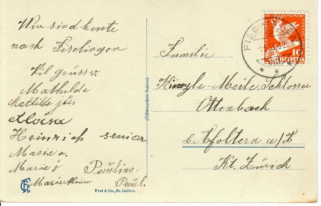 Cartoline postali: Fischingen 1932 – Usato da Hochdorf venduto da Ziegel-16 1