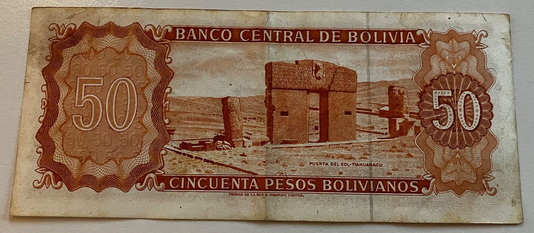 Banknoten: Bolivien 50 Bolivanos 1962 – Gebraucht aus Algetshausen von Carrhard 1