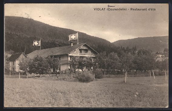 Cartoline postali: AK Courrendlin, Restaurant Violat, 1917 – Usato da Berlin venduto da bartko-reher