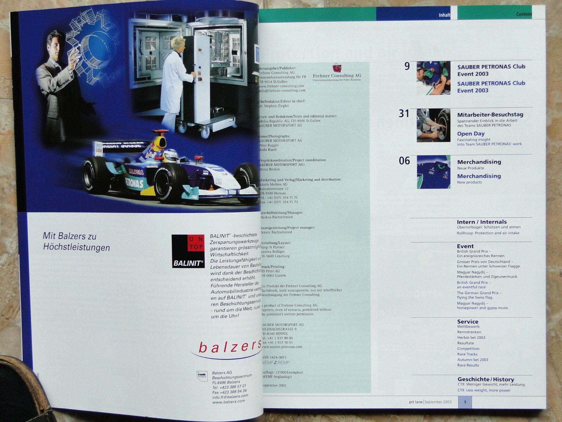 Riviste & Magazine: 2 SAUBER Magazine Pit Lane 5-2003/1-2004 – Usato da Killwangen venduto da cyrano56 1