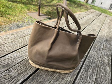 Korb: Korbtasche Leder taupe-ANGEBOT