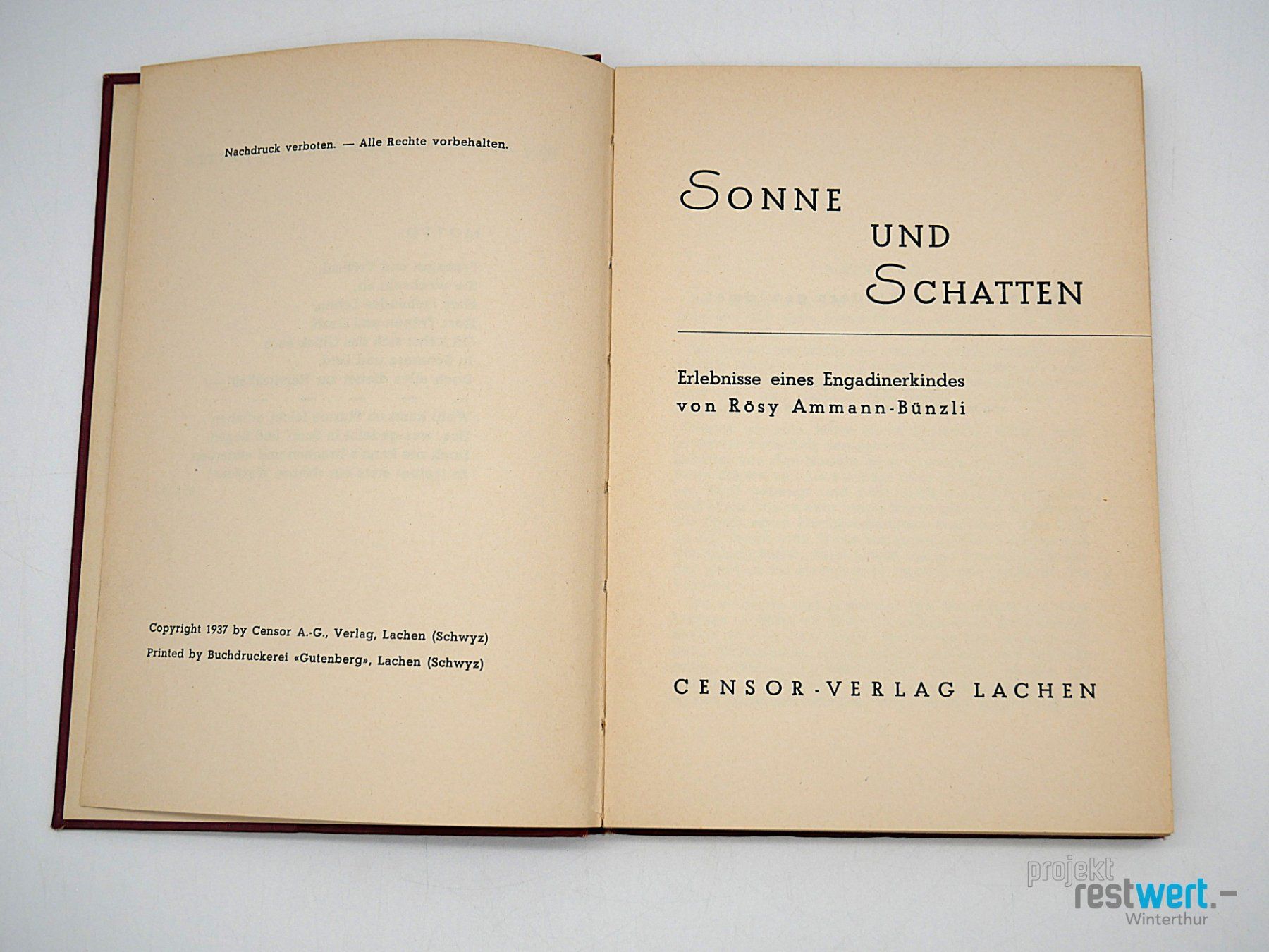 Libri: RÖSY AMMANN-BÜNZLI - Sonne und Schatten – Usato da Winterthur venduto da Restwert_Winterthur 1