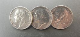 3 x Liechtenstein 1/2 Franken 1924 Silber zu Brosche gefasst