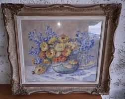Bild * Blumenstillleben * von H. Bühlmann *  gerahmt