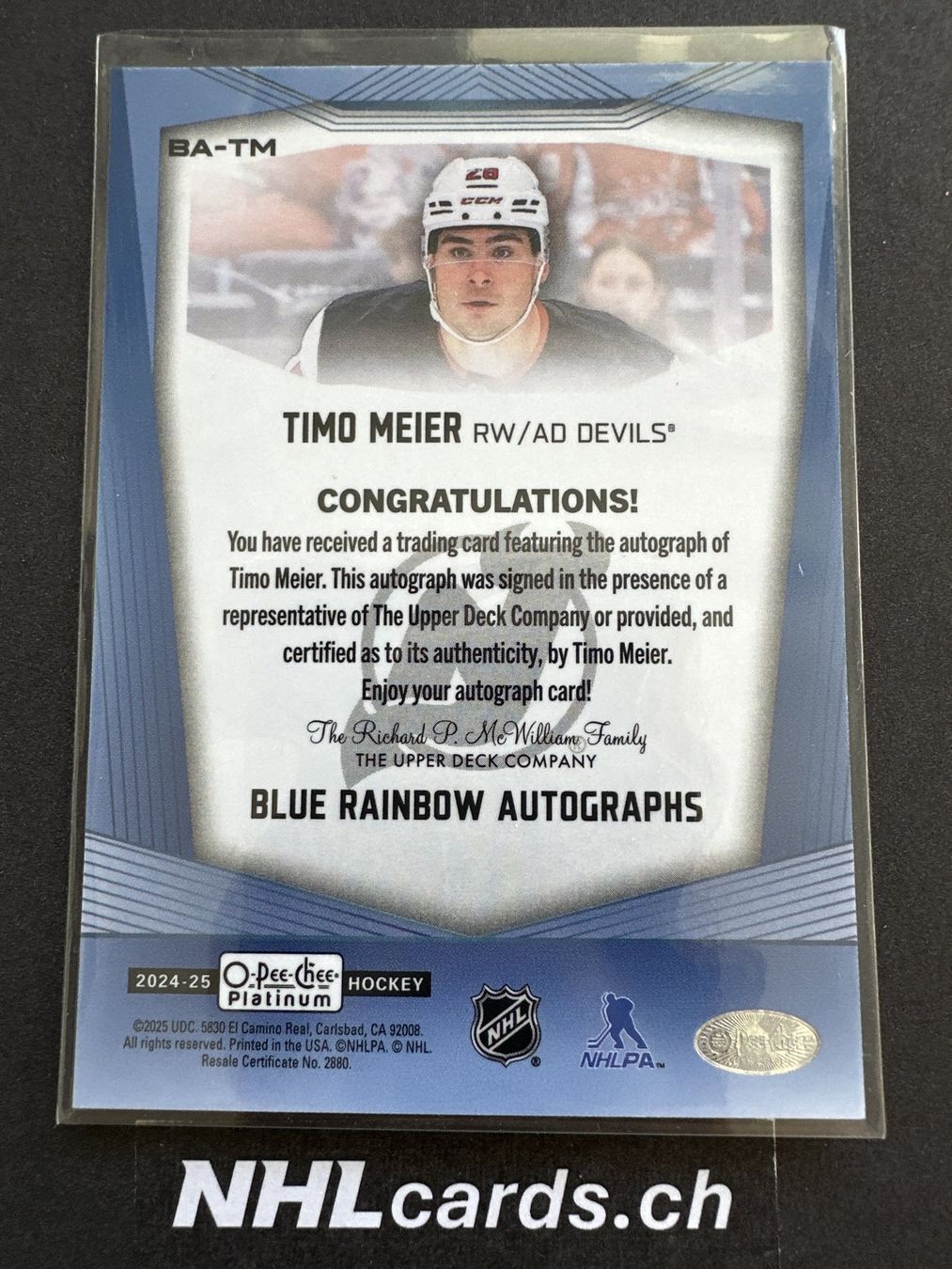 NHL Sammelbilder & Trading cards: Timo Meier Blue Rainbow NHL Auto Card – Gebraucht aus Belp von nhlcards.ch 1
