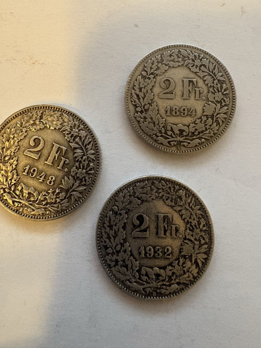 Alle Münzen: 2Fr 1894 1948 1932 – Gebraucht aus Murten von Tzaugg 1