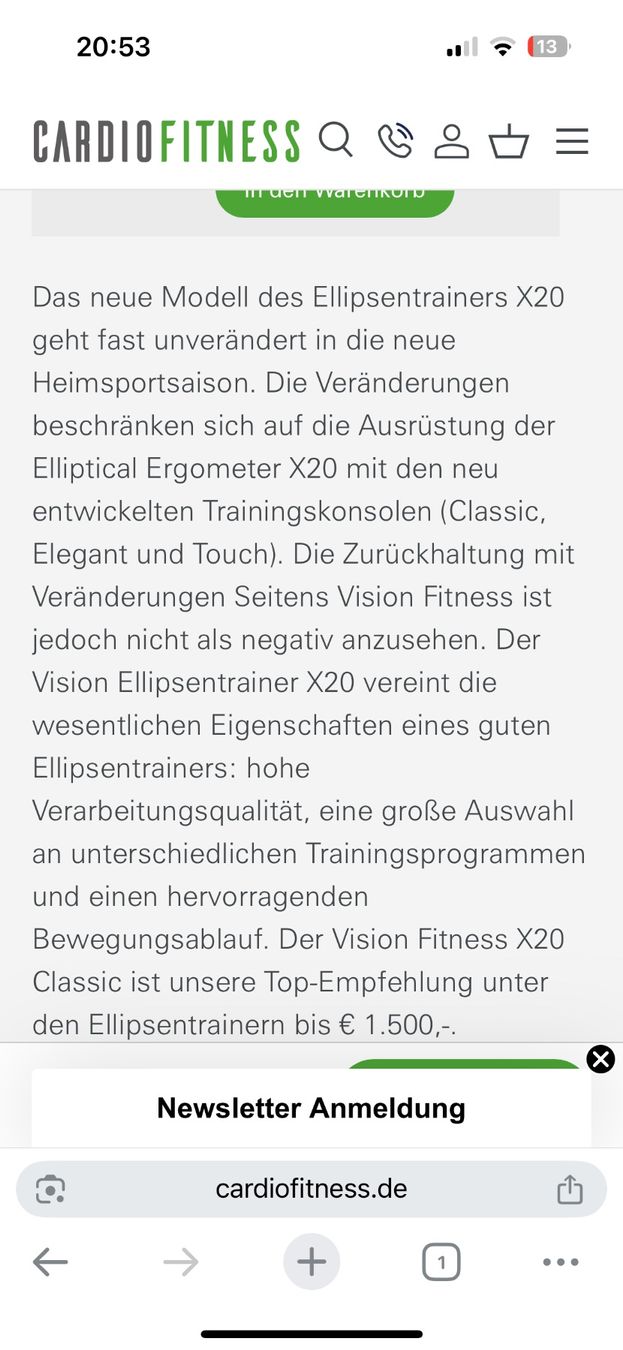 Horizon Vélos d'appartement: Crosstrainer Horizon - X20 - Elliptical trainer – D'occasion à Zürich par Armoo 4