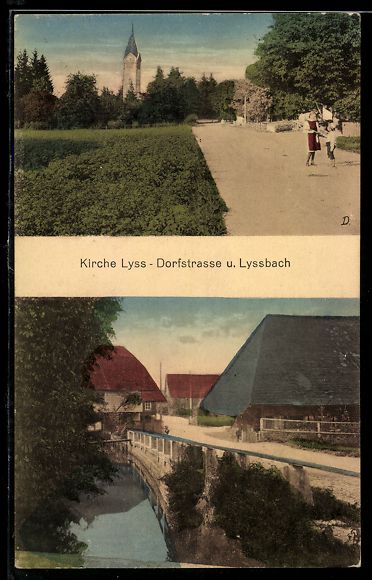 Ansichtskarten: AK Lyss, Kirche Lyss, Straßenpartie u. Lyssbach – Gebraucht aus Berlin von bartko-reher