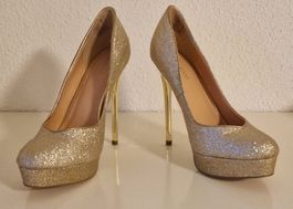 35) goldene Glitzer-High Heels von Even&Odd, Grösse 38