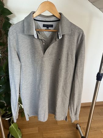 Polo Tommy Hilfiger manches longues gris L - parfait pour l'