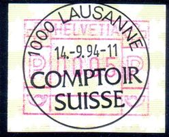 WERBEVOLLSTEMPEL AUF AUTOMATENMARKE COMPTOIR SUISSE - AM90