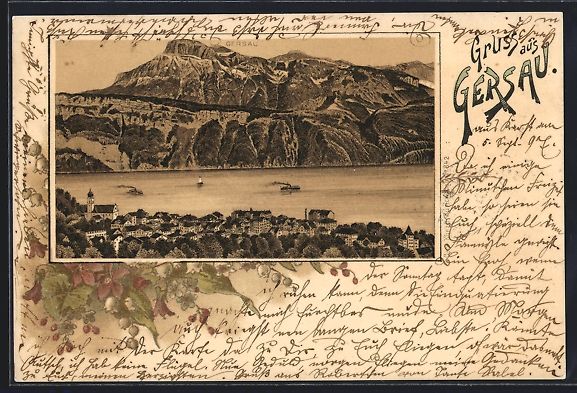 Cartoline postali: Lithographie Gersau, Panorama, 1897 – Usato da Berlin venduto da bartko-reher