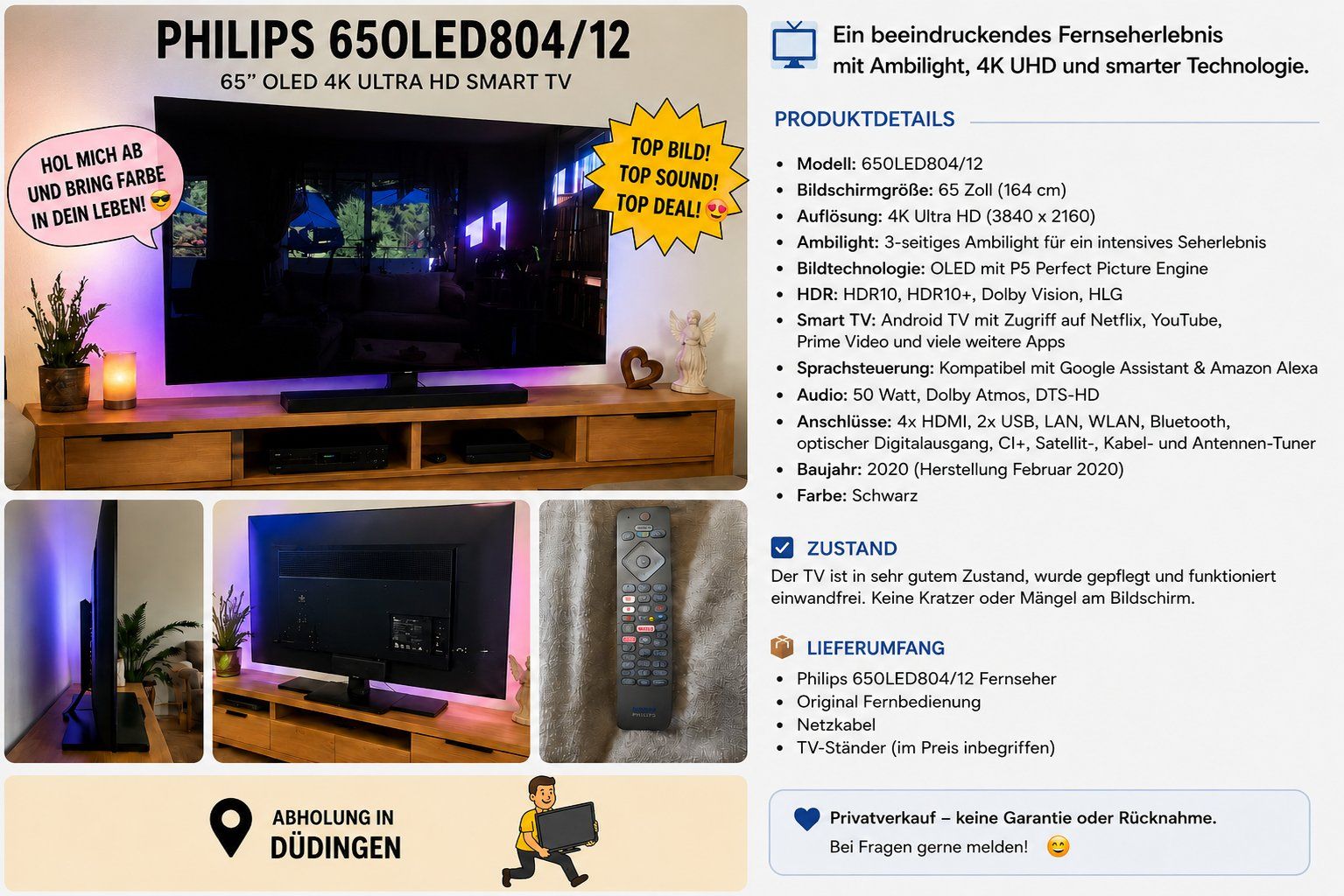 Televisori: TV 📺 Philips 65 Oled804/12📺 – Usato da Düdingen venduto da Girl 1
