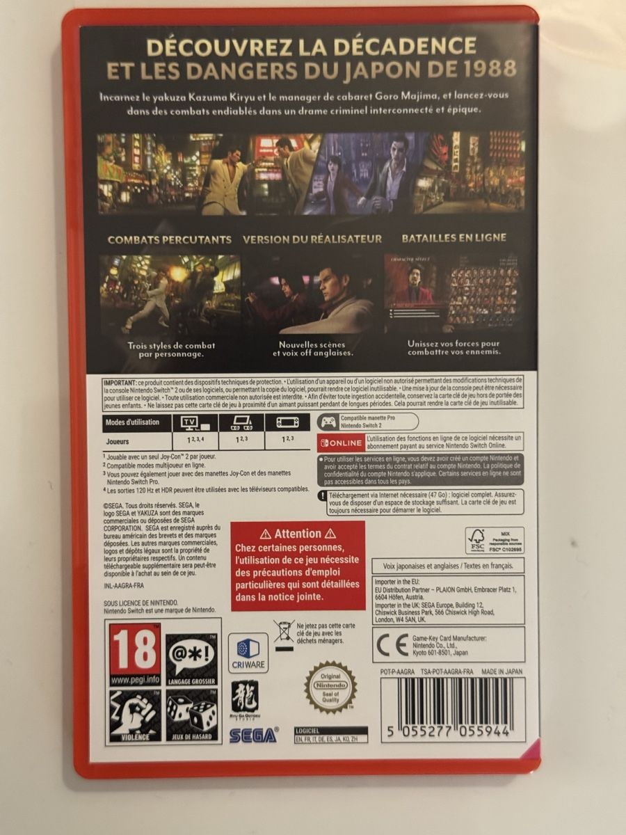 Nintendo Giochi: Yakuza 0 Director’s Cut - Nintendo Switch 2 – Nuovo (secondo la descrizione) da Zürich venduto da jabo22 1