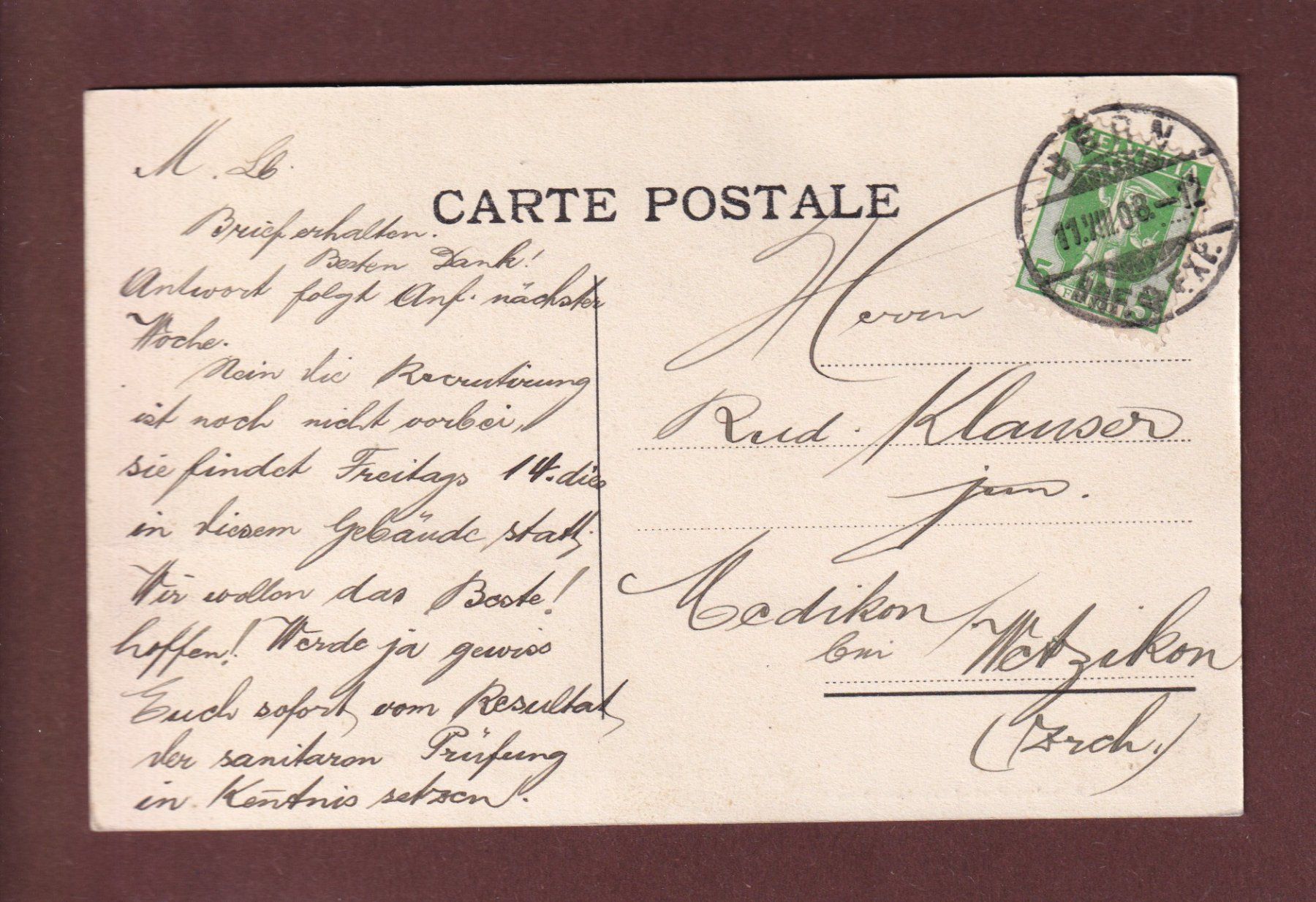 Cartoline postali: BERN - Universität - 1908 – Usato da Pully venduto da nicecards 1