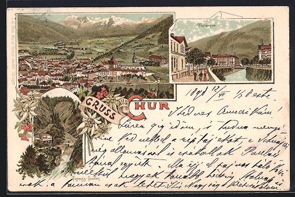 Cartoline postali: Litho Chur, Totalansicht, Passugg-Quelle – Usato da Berlin venduto da bartko-reher
