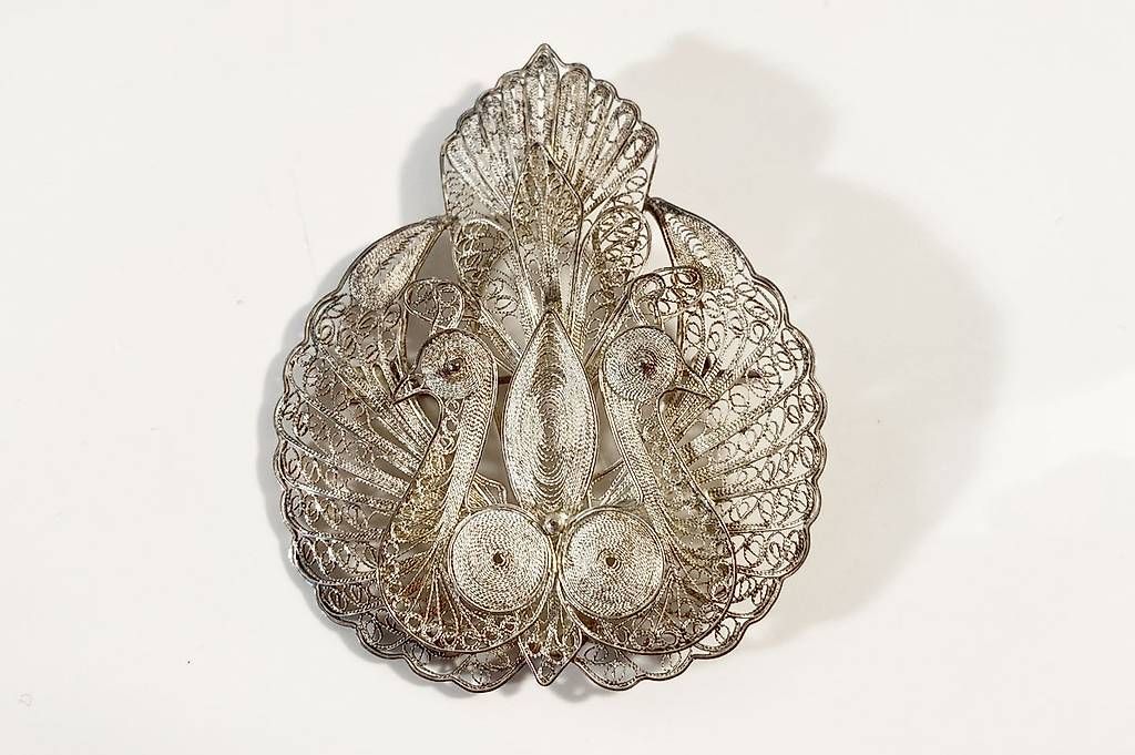 Spille & Fermagli: Handgefertigte 925 Silber Brosche Pfau – Usato da Ballwil venduto da ClassicGallery