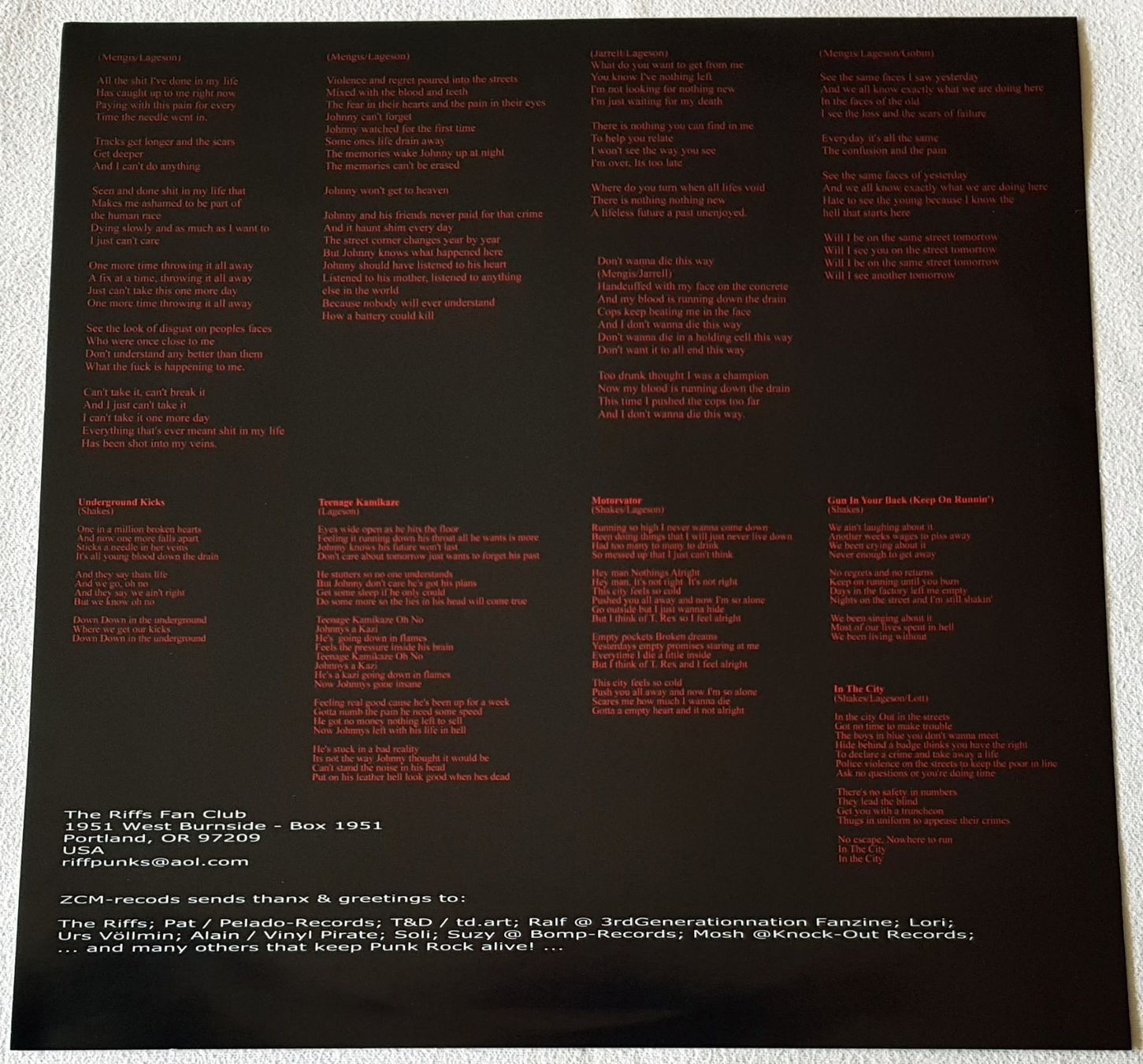 Dischi in vinile: The Riffs – Underground Kicks - LP - 2000 - First Press – Usato da Uster venduto da Zardodel 7