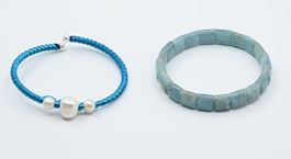 2 schöne  Armbänder, Süsswasserperle & Aquamarin