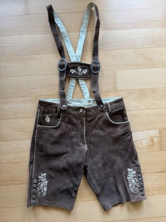 Damen Trachtenlederhose mit Träger Grösse 38, G‘weih & Silk