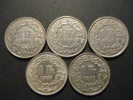 5 x 1.- Fr 1936-40-44-52-53 Superbes pièces Superbe qualité
