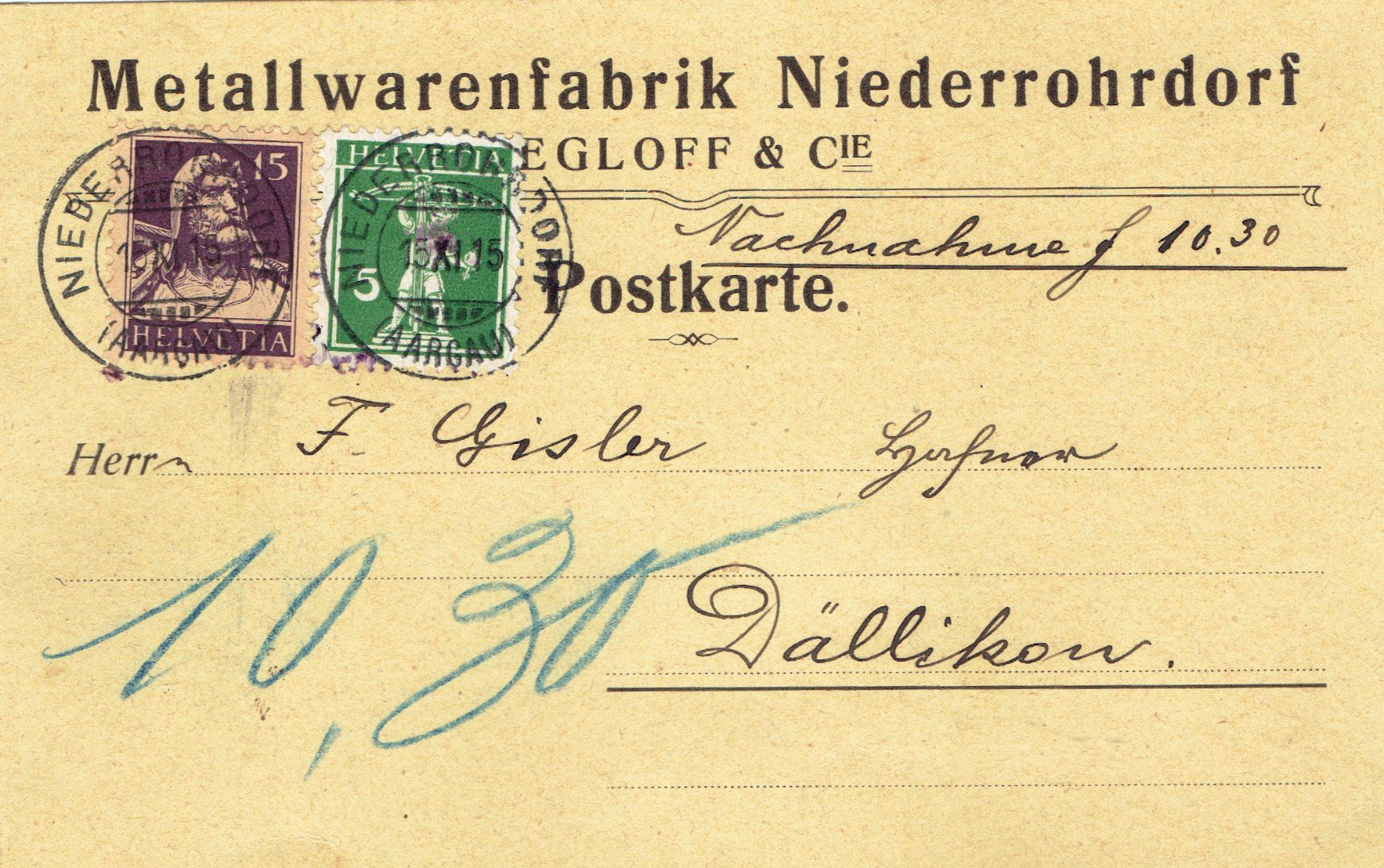 Documenti: Niederrohrdorf AG 1915 – Usato da Otelfingen venduto da Schmitte9