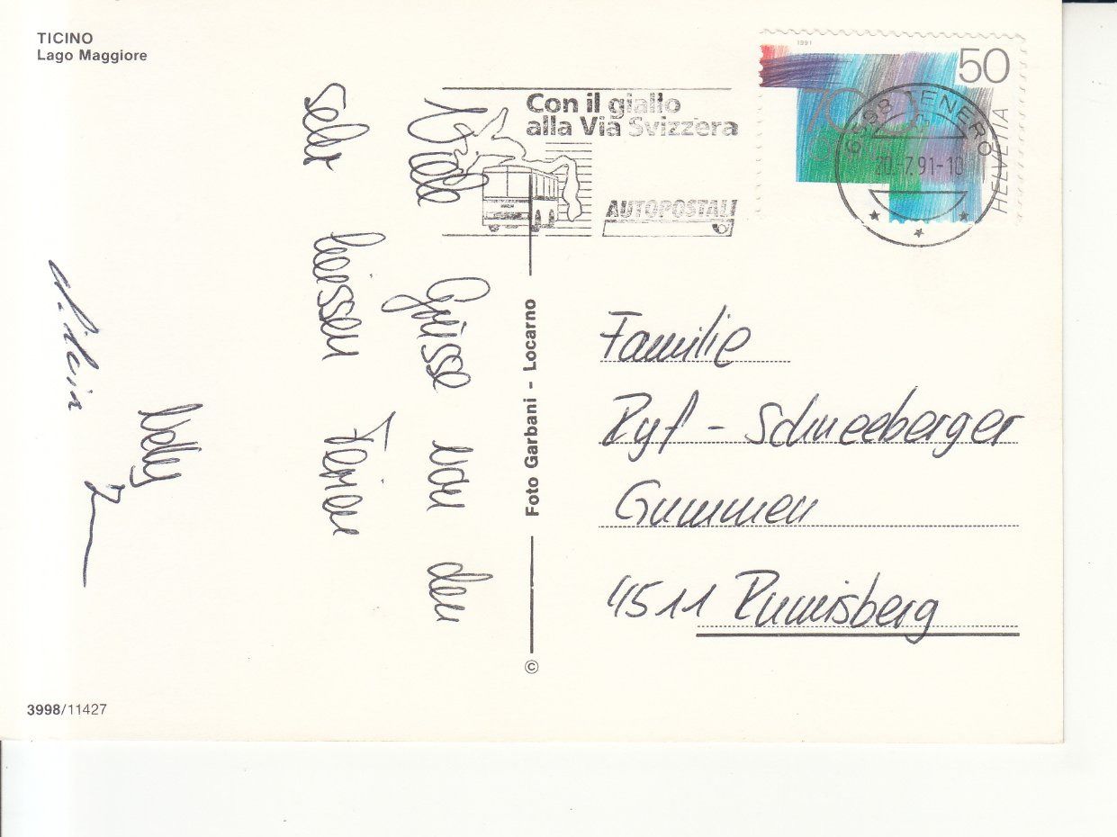 Cartoline postali: Ticino 1991 – Usato da Bürglen TG venduto da StampGraf 1
