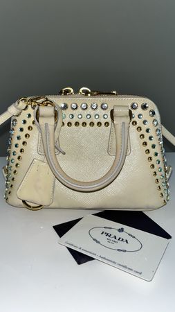 Prada Patent Crystal Mini Promenade Handbag 