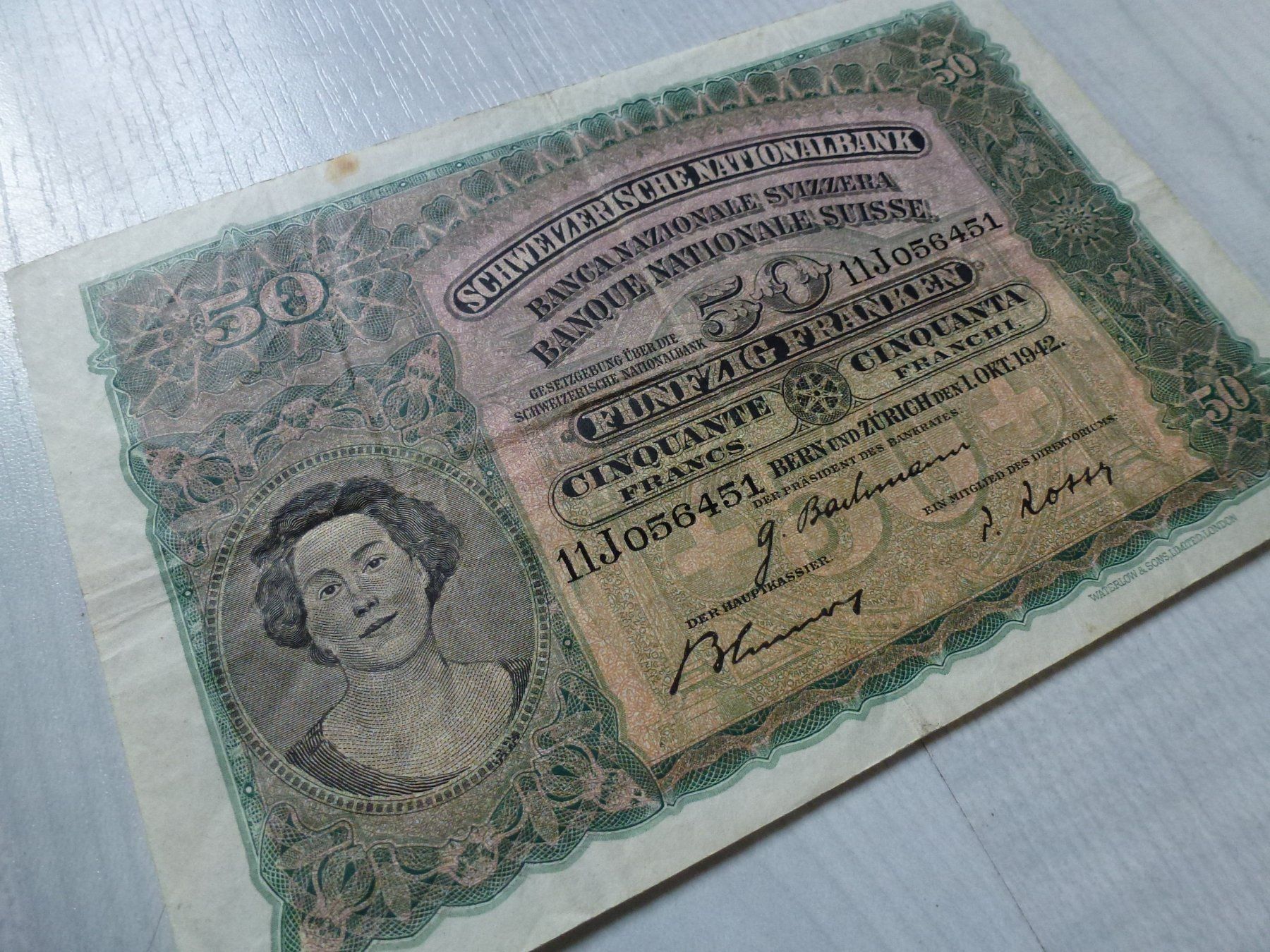 Banknoten: Schweiz ++ 50.- Franken 1942 – Gebraucht aus Walkringen von Casablanca777 1