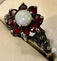 SCHÖNER RING "OPAL 8 GRANATE" 925 STERLING SILBER UM 1900 54