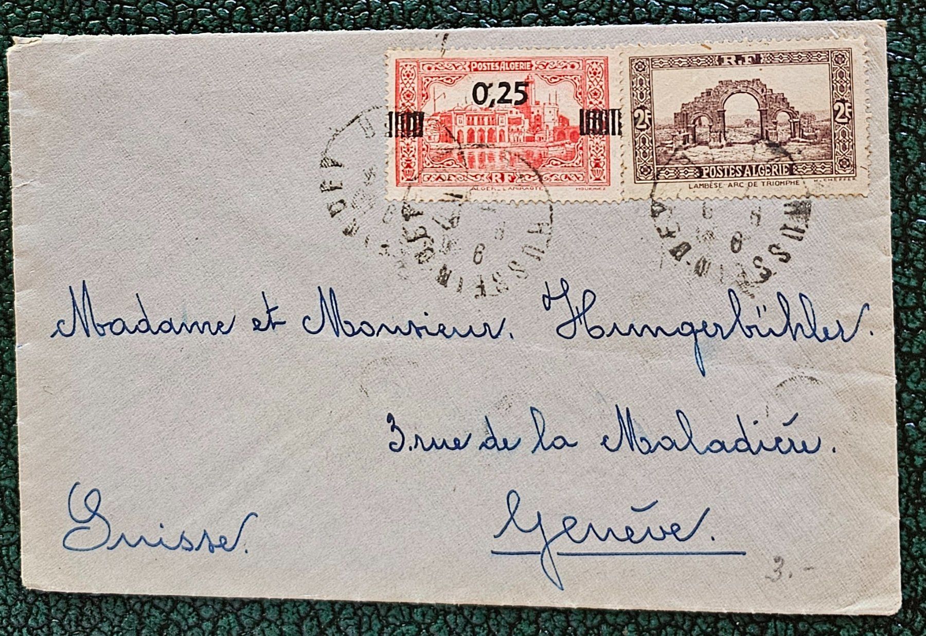 Tutti i francobolli: ALGERIE - lettre pour Geneve, 1938 – Usato da Les Valettes venduto da Nuba1