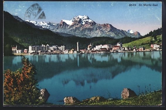 Ansichtskarten: St. Moritz-Bad, Ortspanorama vom Wasser  – Gebraucht aus Berlin von bartko-reher