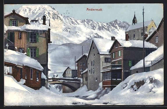 Ansichtskarten: AK Andermatt, Ortsansicht im Schnee – Gebraucht aus Berlin von bartko-reher