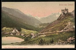 AK Tarasp, Panorama mit Schloss, um 1900