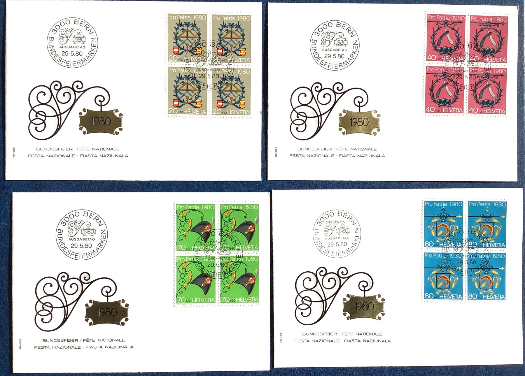 Tutti i francobolli: 1980 - Pro Patria FDC Viererblöcke Satz – Nuovo (secondo la descrizione) da Liestal venduto da Skunk02