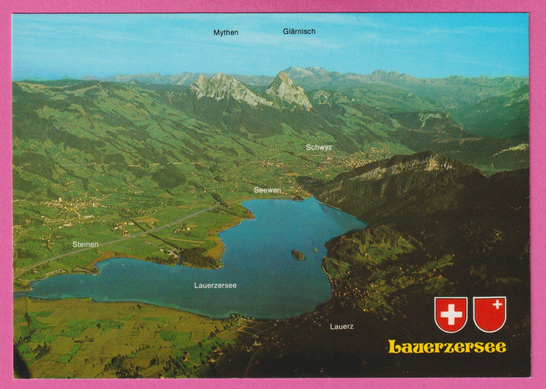 Cartoline postali: Lauerzersee mit Mythen Flugaufnahme – Usato da Einsiedeln venduto da dillie