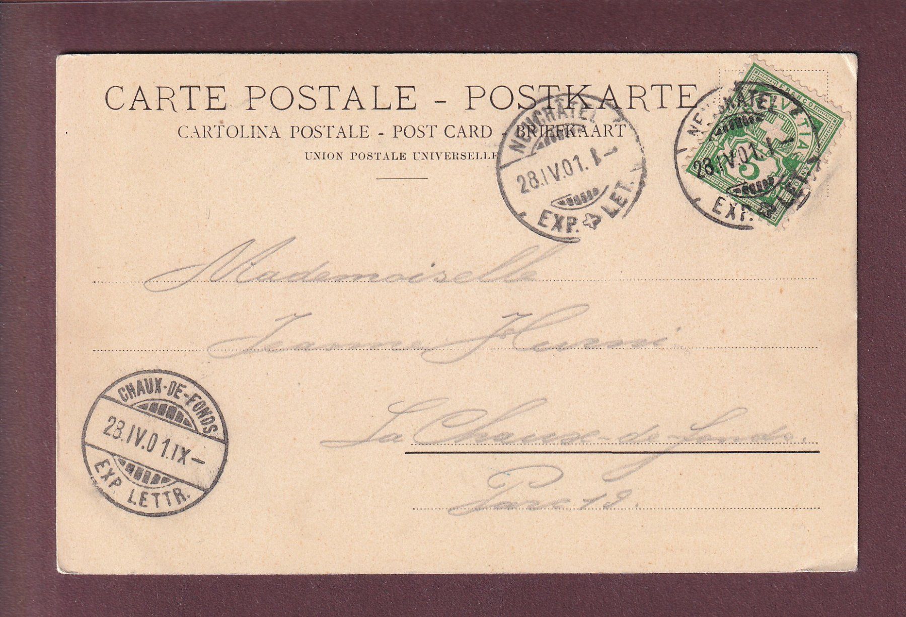 Cartoline postali: NEUCHÂTEL - 1901 CPN – Usato da Pully venduto da nicecards 1