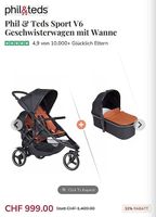 Poussette jumelle Phil&Teds avec nacelle et protection pluie