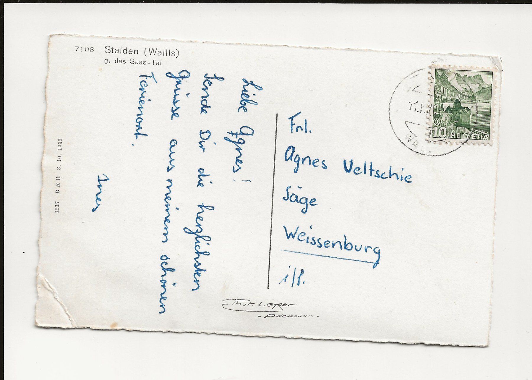 Cartoline postali: AK ca.1928  Stalden (Wallis) – Usato da Greifensee venduto da 315WDO 1